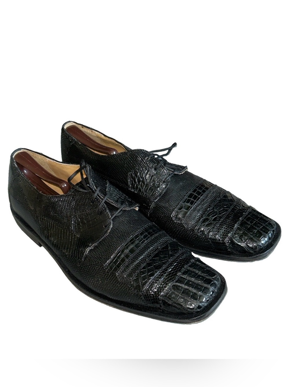 David Eden Black Crocodile Lizard Square Toe Dress shoes Sz 12